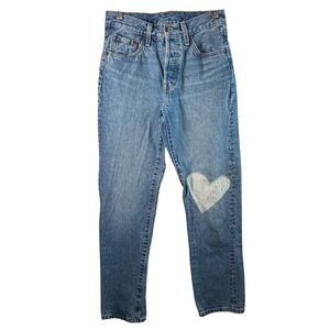 Levis 501 Original 150th Jeans Heart Patch Blue Denim W25 L30 High Rise Straight